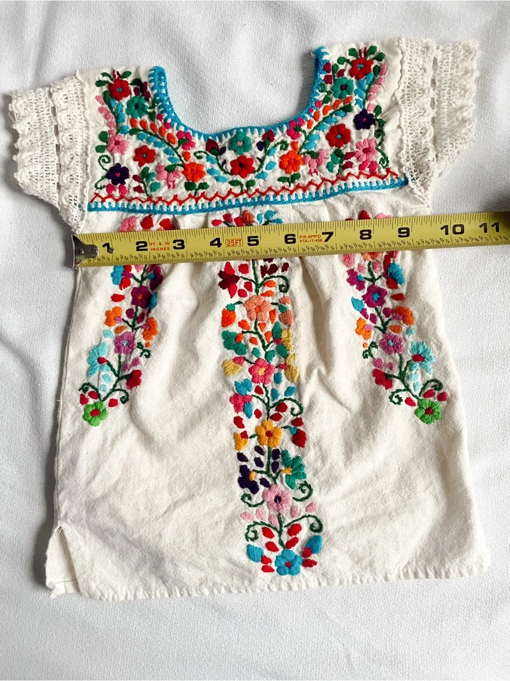 VINTAGE Dress Skirt Mexican Hand Embroidered Folk Art Cotton Top Handmade